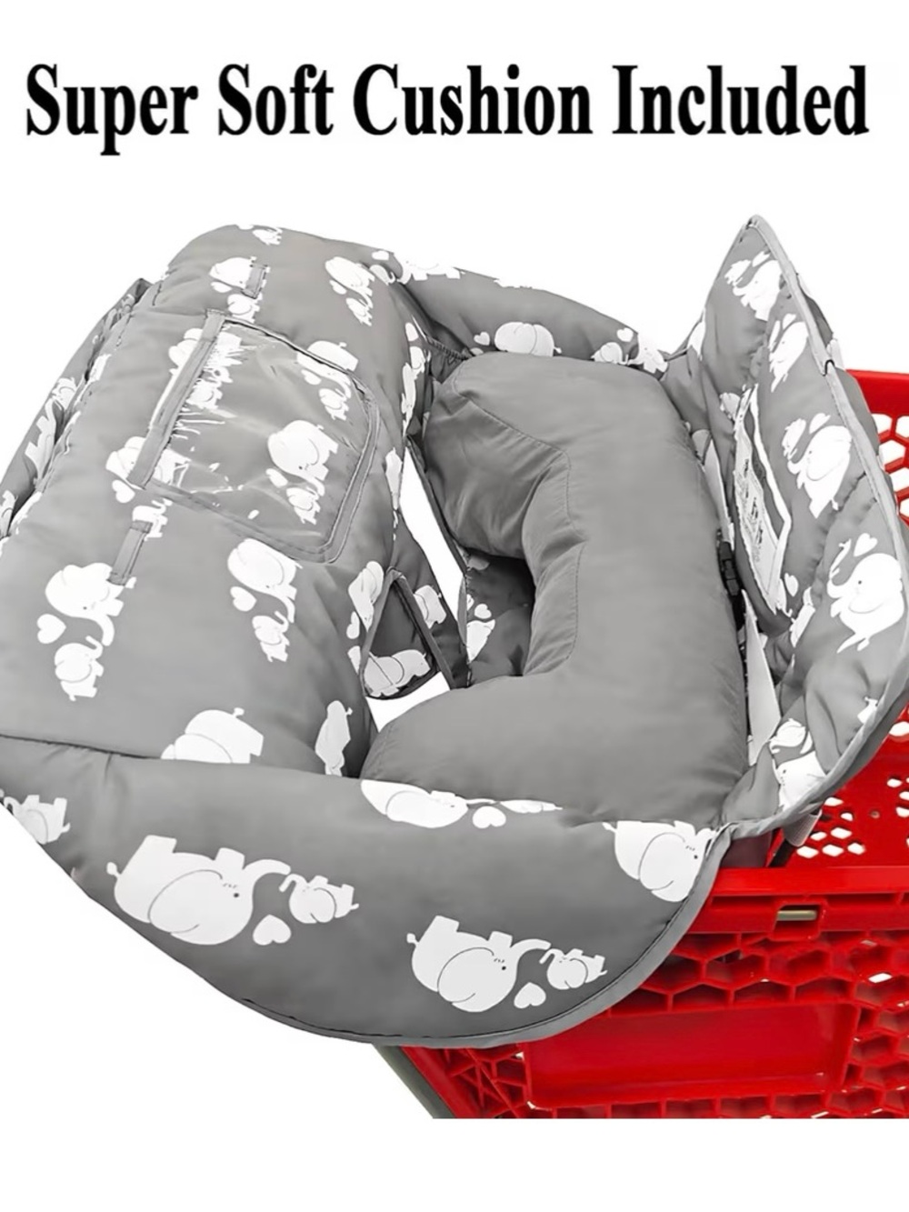 Gray Elephant Print Shopping Cart Cover with Cushion